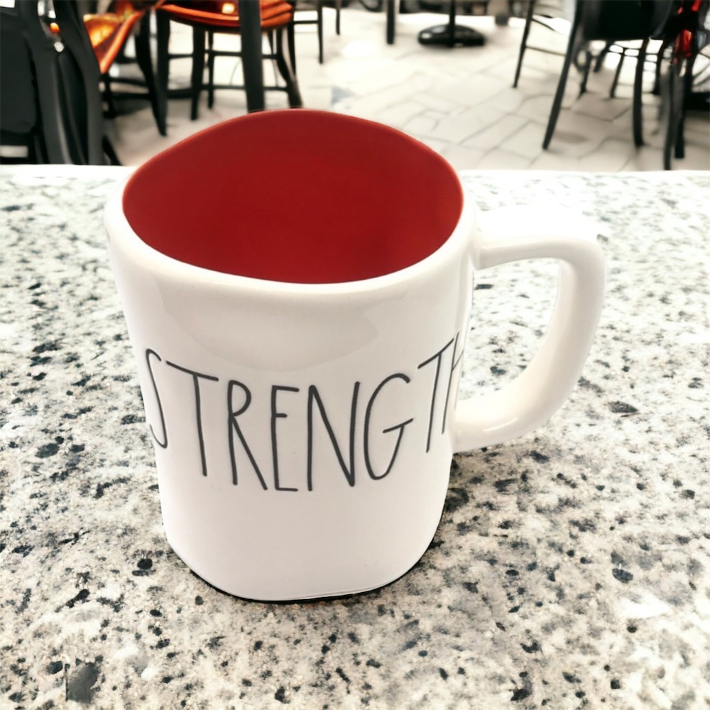 Rae Dunn Mug Orange Inside STRENGTH